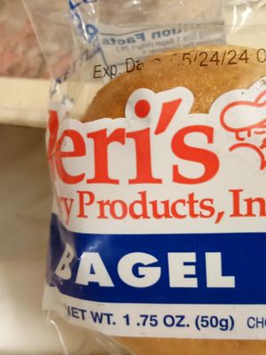 Expired bagel. As served. Breakfast. Date on Wrapper: 5/24/2024 Date Served: 5/28/2024