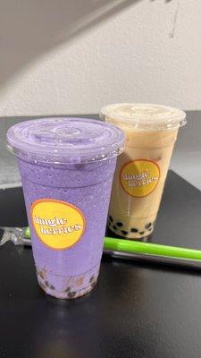 Blended Taro Tea w/boba and Horchata Milk Tea w/ Boba