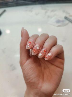 UV gel extension, Japanese blush and hand painted hearts.