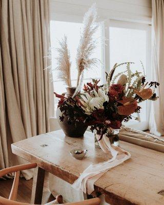 Boho bridal bouquet, Surfrider Hotel, Malibu