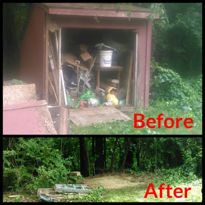 A shed junk removal / clean out, and demolition in Concord, Ma (6/29/2015).