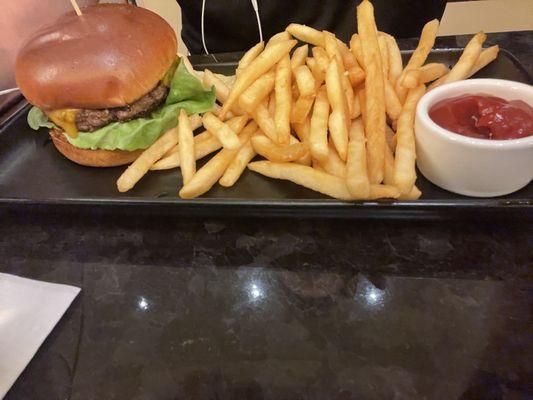 Burger with garlic fries