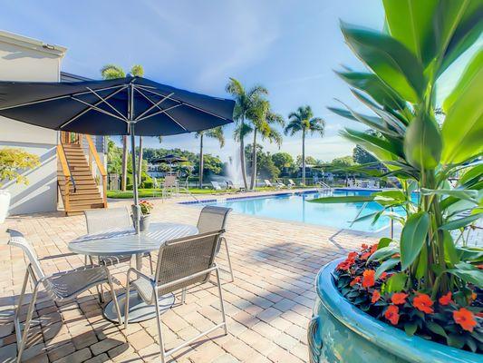 Pool Deck with View of Community Lake