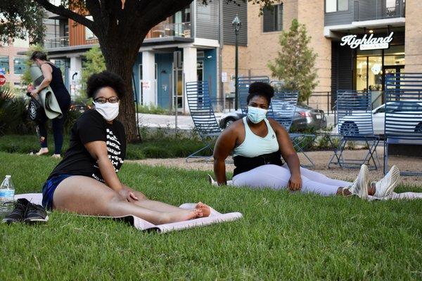 MVP students gather for outdoor yoga.