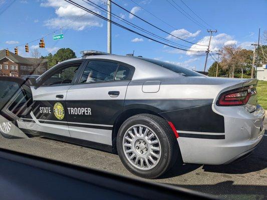 North Carolina State Trooper vehicle today on Farrington Road near Highway 54 in Chapel Hill.