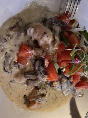 Wild mushrooms Grit cake with shrimp