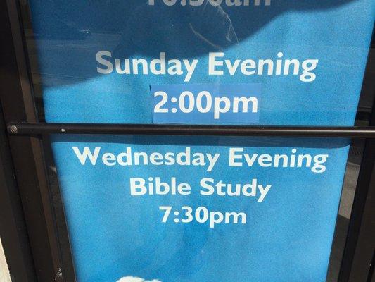 Sunday afternoon and Wednesday evening hours