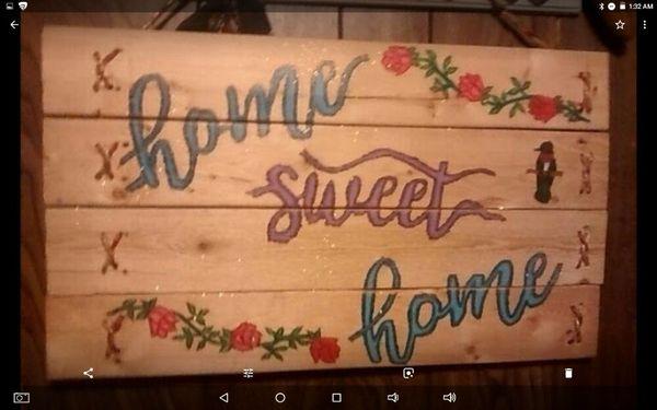 Home Sweet Home Woodburned sign made from a pallet