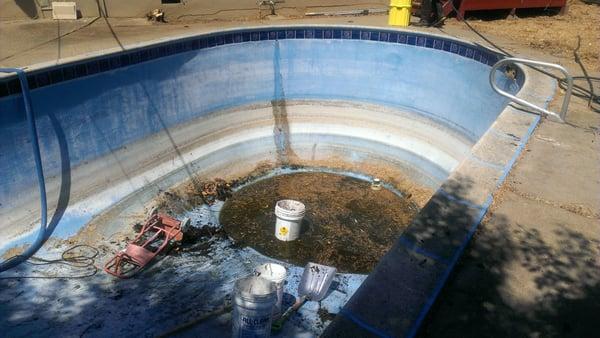 green pool drained and being cleaned