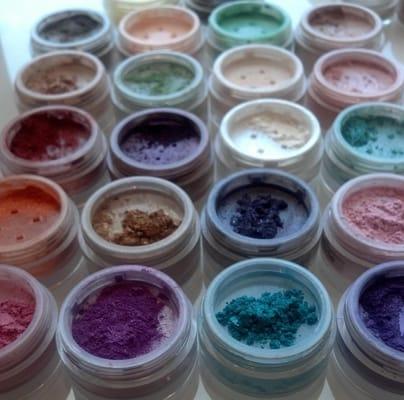 We carry lots of pretty eye shadows and blushes, all minerals that are parabin, gluten, bis-muth, and cruelty free.