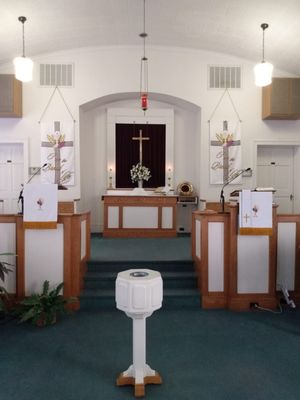 Our church on a Sunday that we celebrate the sacraments of Baptism and Holy Communion.