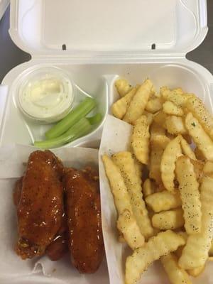 Honey hot with seasoned fries!