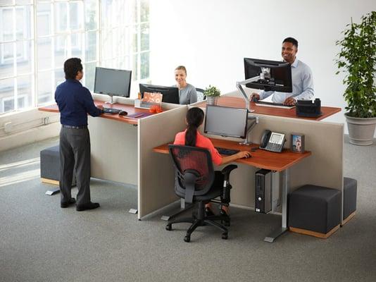 Workrite Sierra and Fundamentals Height Adjustable desks.  For seated or standing work.  See and try the options in our new showroom.