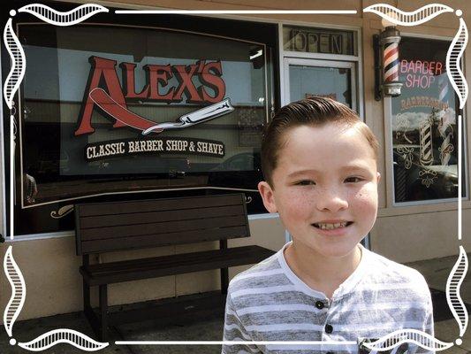 My boy's very dapper first cut at Alex's! Thank you Fabian!!!