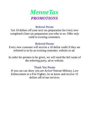 These are our current promotions.