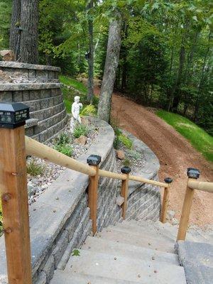 A curved stone stairway was an add-on but a brilliant idea Rod came up with.