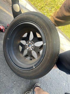 interior wall of tire, perfectly fine. mechanic described it as being "worn out and dangerous to drive on"