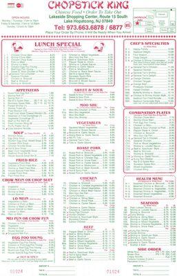 Chopstick King Menu