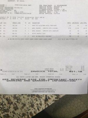 Invoice showing I complained about noise