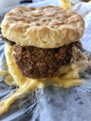 Country Fried Steak Egg and Cheese Biscuit