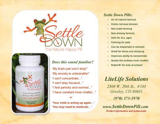 Busy Brain?  Endless Inner Chatter? Focus Issues?  
You need Settle Down - The Natural Happy Pill