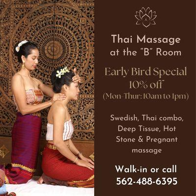 #Treatyourself #ThaiMassage #LongBeach #Massages #massage #EarlyBirdSpecial #TheBRoom