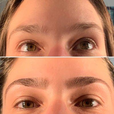 Eyebrows from before and after threading and tinting