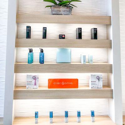 Skincare products at Faces Medspa in Dubuque, Iowa.