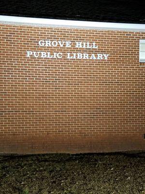 Signage outside library.