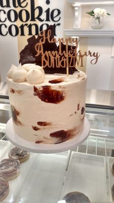 Tiramisu Cake with custom cardstock topper done on premises!