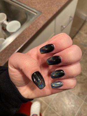 Black to Rainbow Holo ombre (by Lily and Kelly)