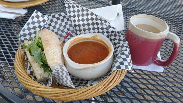 Turkey sandwich, cup of Tomato Florentine soup and a medium coffee.