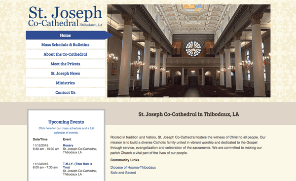 St. Joseph's Cathedral, based in Thibodaux, Louisiana, used our Arrow Website Design