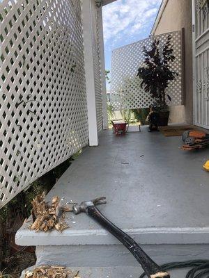 Removing Damaged Patio Post on the other side