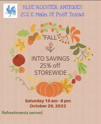 25% OFF STOREWIDESat, OCT 29, 202210-6REFRESHMENTS