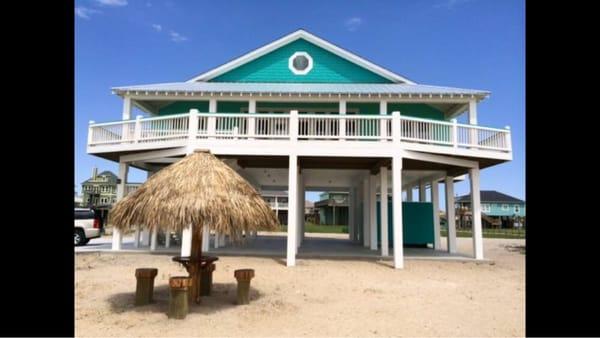 View of Once Upon A Time from the beach with Tiki Hut overlooking the ocean!