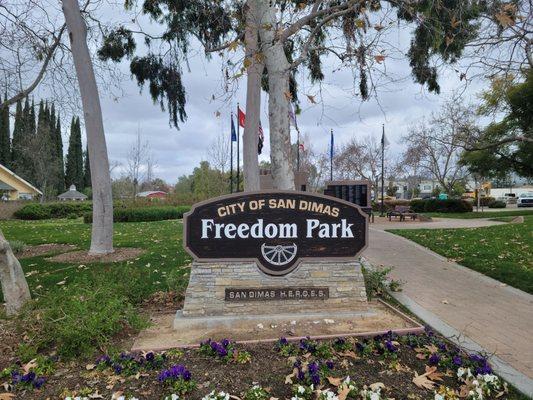 Memorial park with a monument to San Dimas Veterans