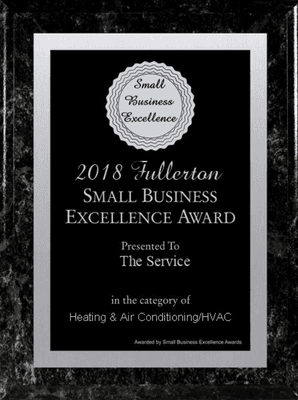 Best of 2018 Small Business Award HVAC Service Fullerton Orange County