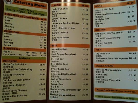 Catering menu