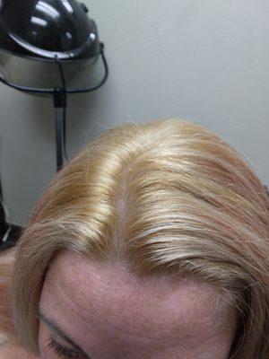 Lighten roots color correction  from over counter matalic red color.