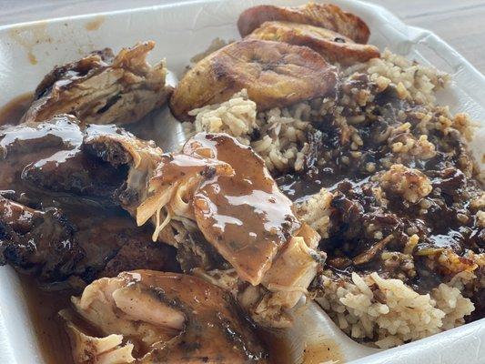 Jerk Chicken with "rice and peas" and plantains