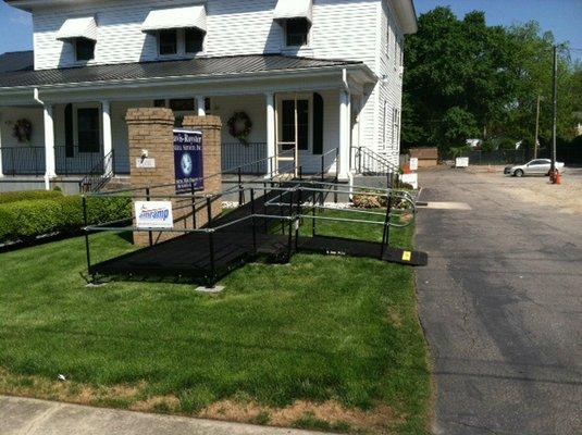 The Amramp Eastern NC team installed this commercial ramp rental for a funeral home in Henderson, NC during a construction pr...