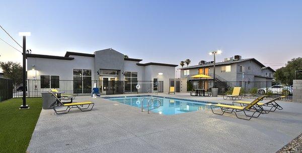 Pool is now open! Tons of lounge chairs to cool off after a swim!