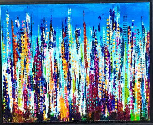 Sample of one of Sara's abstract cityscapes.  "Tall Towers"