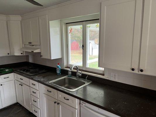 Oak to white cabinets kitchen