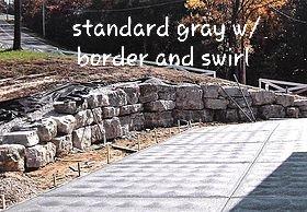 Boulder wall and border and swirl gray concrete