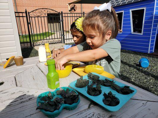 Imaginative play during outdoor recess.