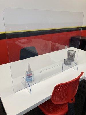 We sanitize desks, chairs, folders, and pencils between visits.