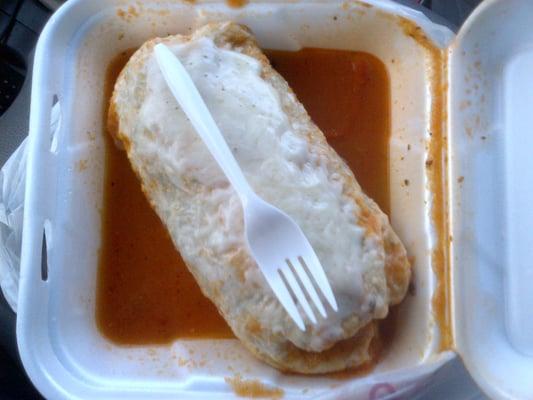 burrito mojado with red sauce