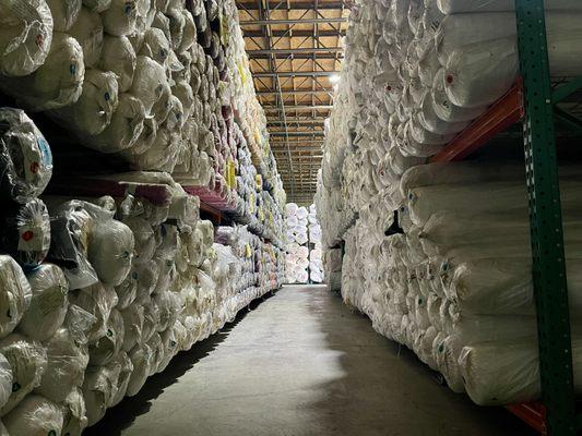 Rolls of Fabric in the FabricLA Warehouse